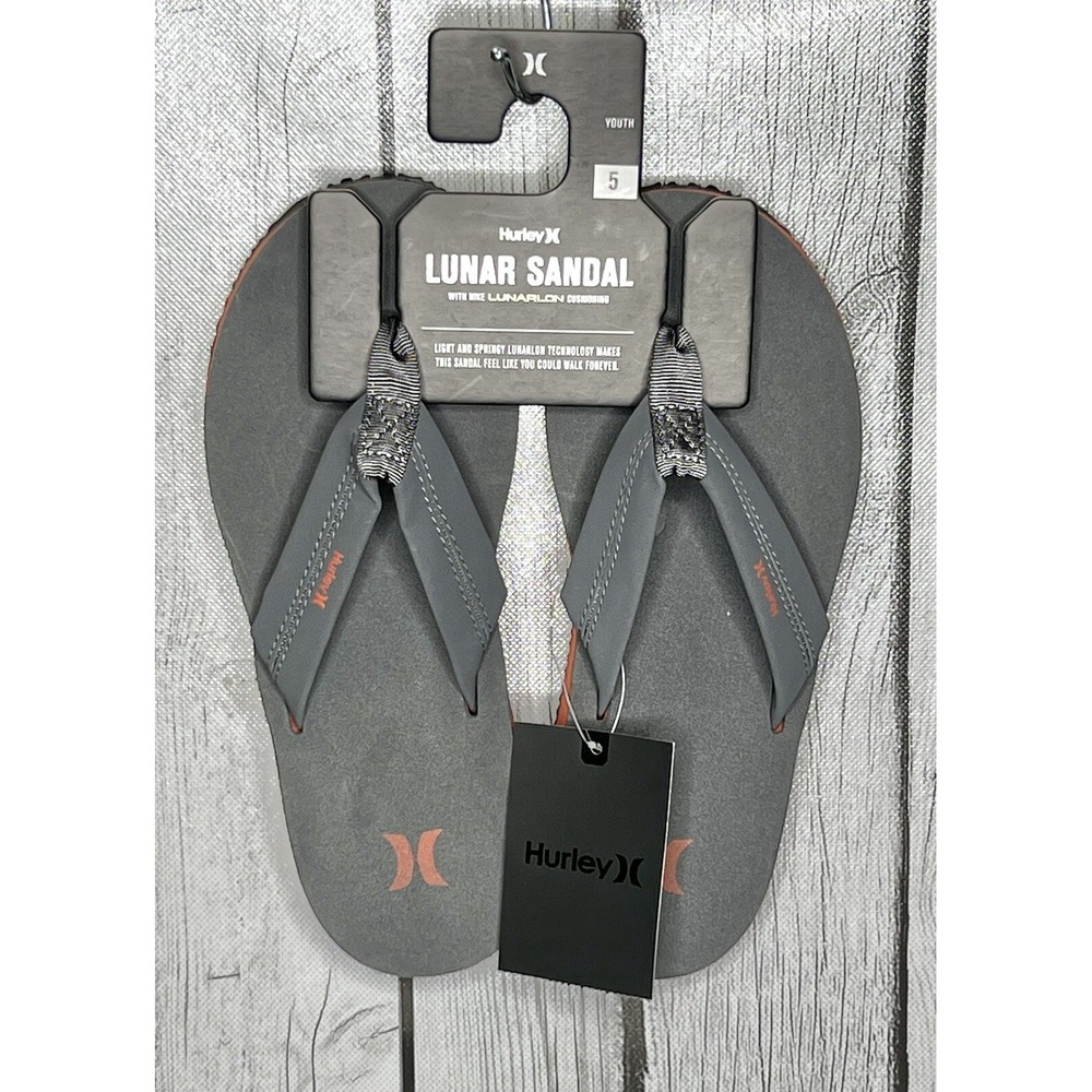 Hurley Lunar Sandals Black Grey Youth Size 5Y‎ BQ3186‑021 Flip Flops Beach
